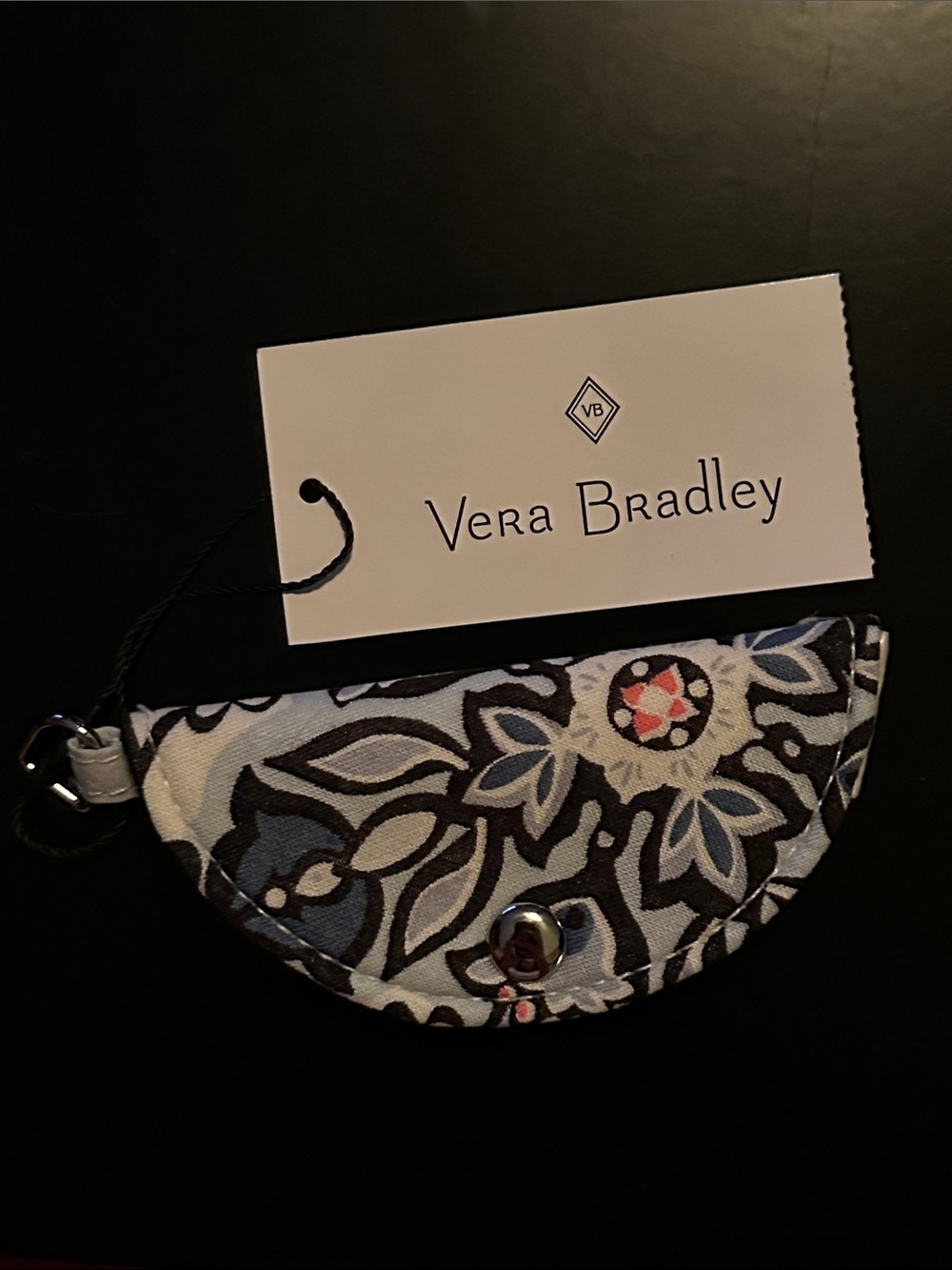 Vera Bradley Cord Holder in Floral Blue, Black & Cream